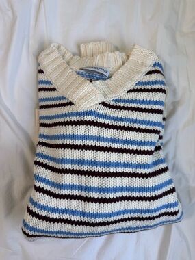 Princess Polly Cream Knit Turtleneck with Blue and Brown Stripes